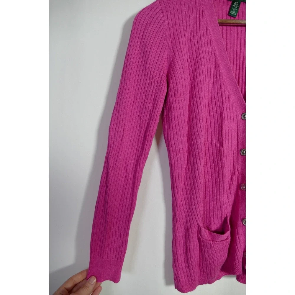 Lauren Ralph Lauren Preppy Silk Cashmere Cardigan Size S Pink Academia Old Money